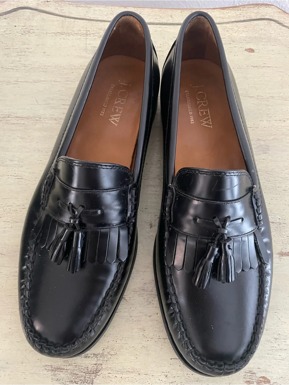 J. CREW Camden kiltie tassel loafers with rubber soles in Black 10.5 M CO578